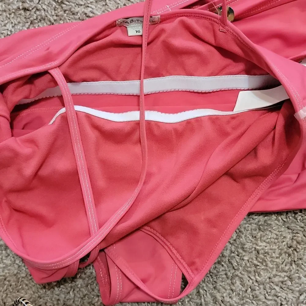 New Habitual Girl Contrast Stitch Two Piece Swim Suit Size 16
